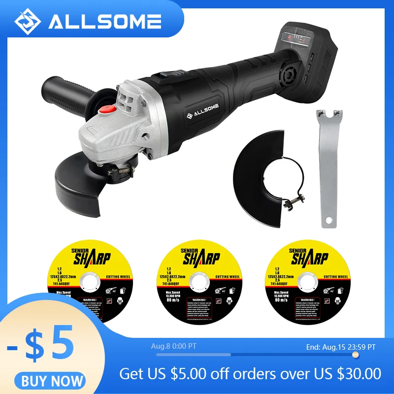 Allsome 21V бесщеточный беспроводной 125 мм Угловая шлифовальная машина-только инструмент