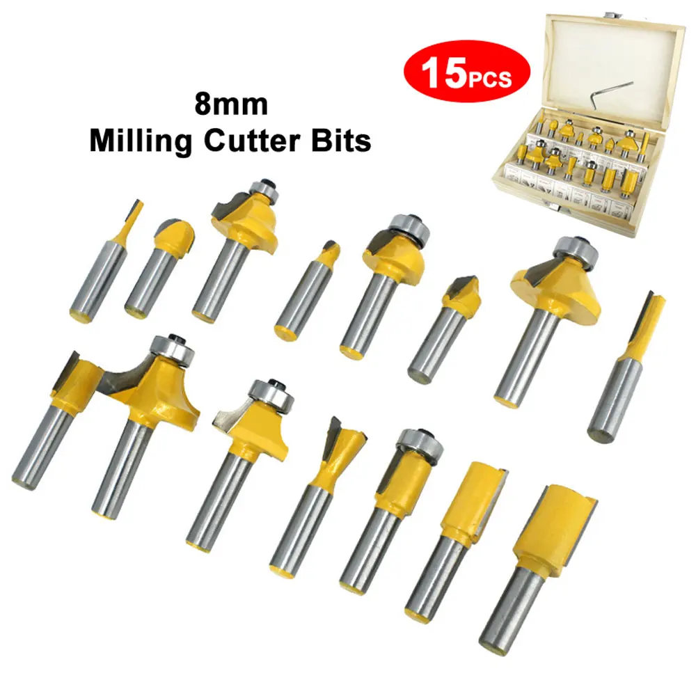 

15pc / Set Woodworking Wood Milling Cutter Bits 1/4'' 6.35mm 8mm Shank Carbide Router Cutter For Wood Router Milling Engraving