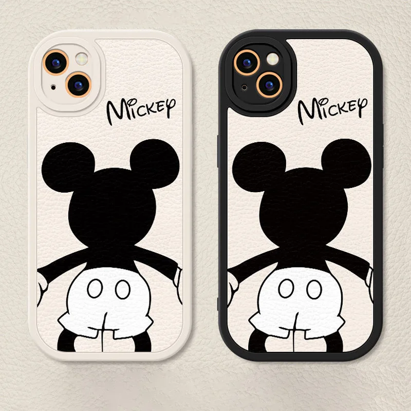 

Cartoon Mickey Mouse imitation leather Phone Cases for iPhone 11 12 13 Pro Max X XS XR 7 8 Plus Soft Edge Shell Figures Toy Gift