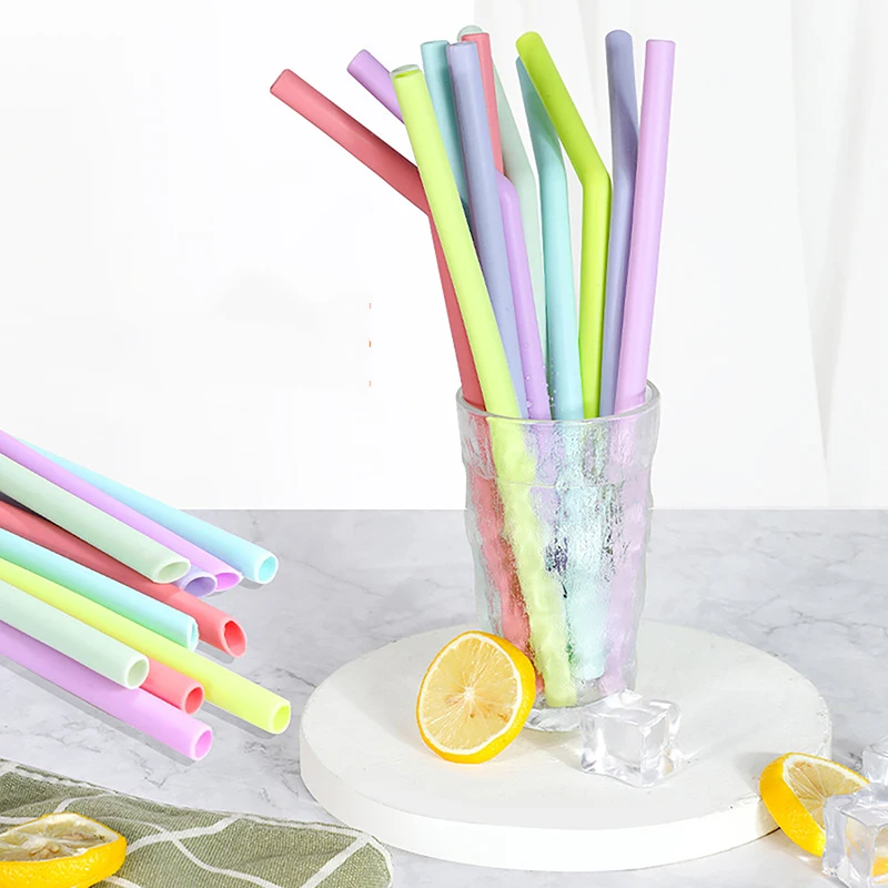 

6 шт. многоразовые пищевые силиконовые соломинки, прямые изогнутые разноцветные питьевые соломинки для детей, аксессуары для бара