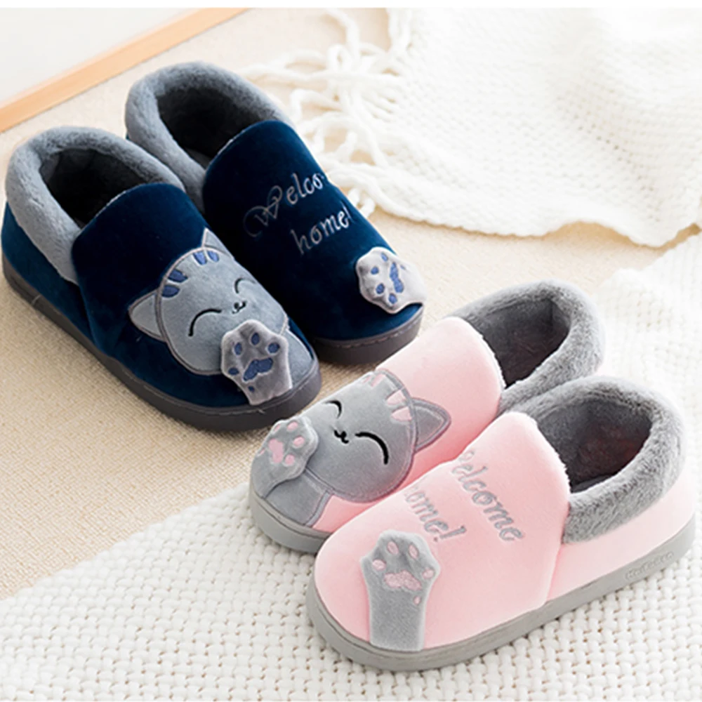 Женские нескользящие домашние тапочки Jackshibo мягкие теплые с мультяшным котом для