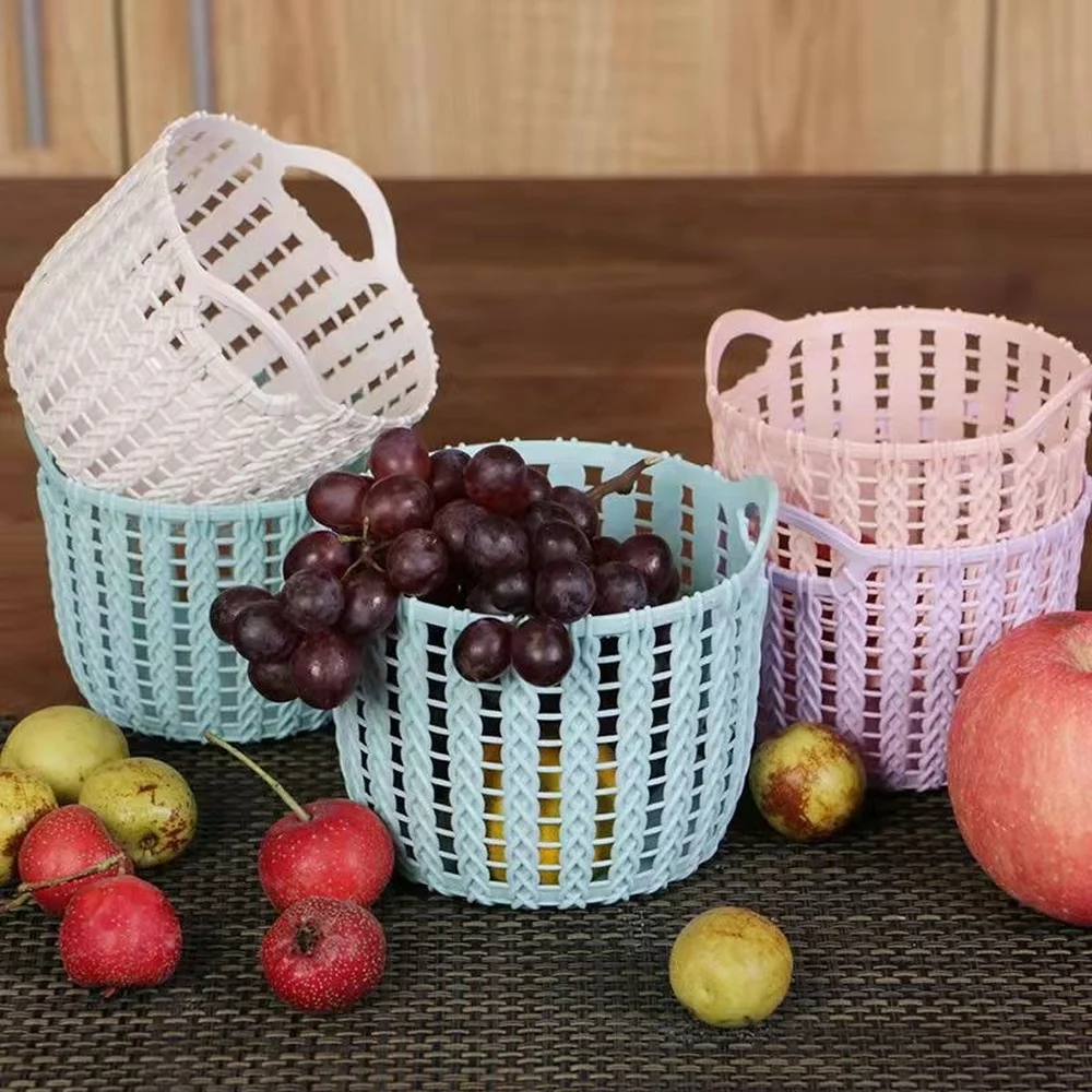 

Storage organizer storage basket plastic tote bag imitation rattan sundries basket fruit and vegetable snack toy picnic basket