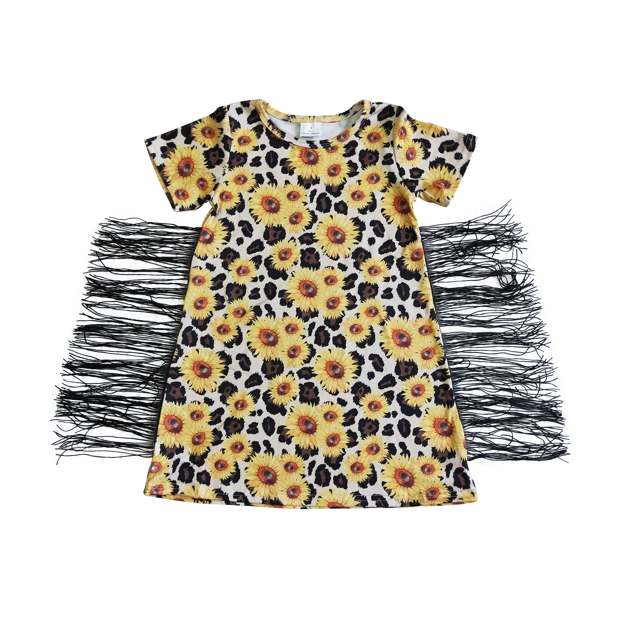 

RTS Summer Kids Clothes Tassels Small Daisy Sunflower Leopard Print Girl Dress Children Wear