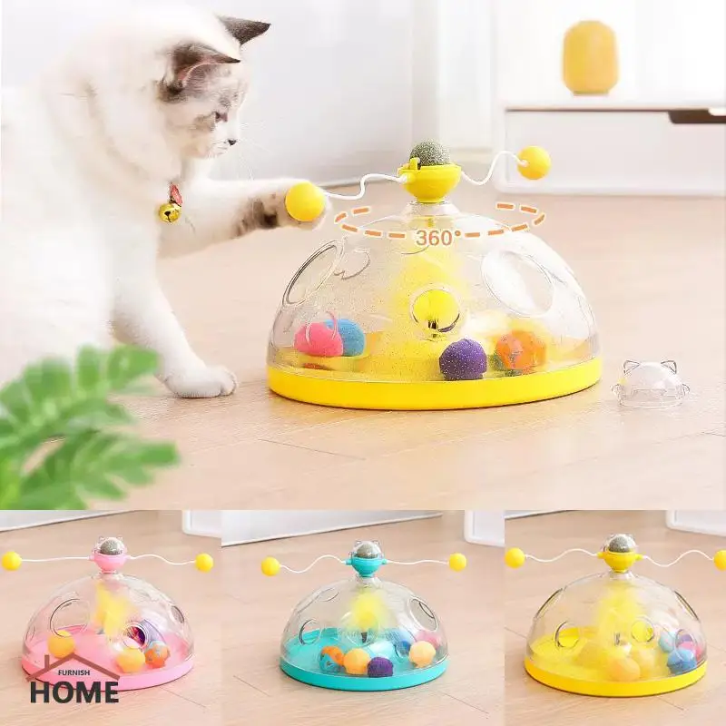 

Pet Cat Toys Cat BoxRotating Windmill Toys With Scratch resistant Interactive Turntable Pet Educational Cat Ball Cat Stick