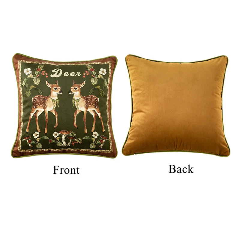 

Бархатный чехол для подушки Formaso, олени, зеленый/красный
