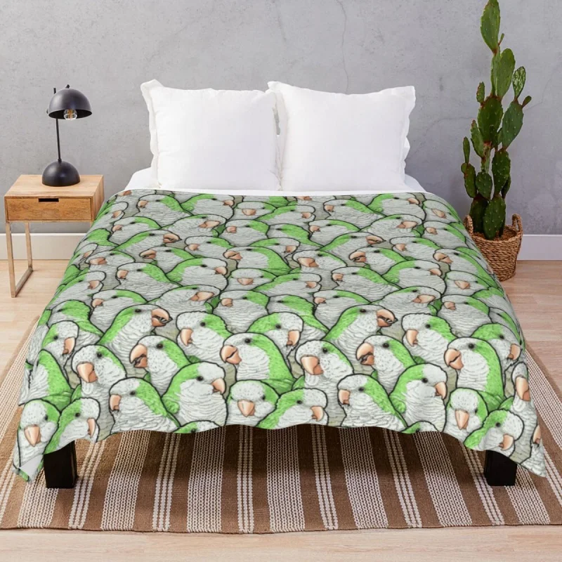 Green Quaker Parrots Blanket Veet Textile Decor Ultra-Soft Unisex Thick Throw Blankets for Bedding Home Cou Travel Cinema