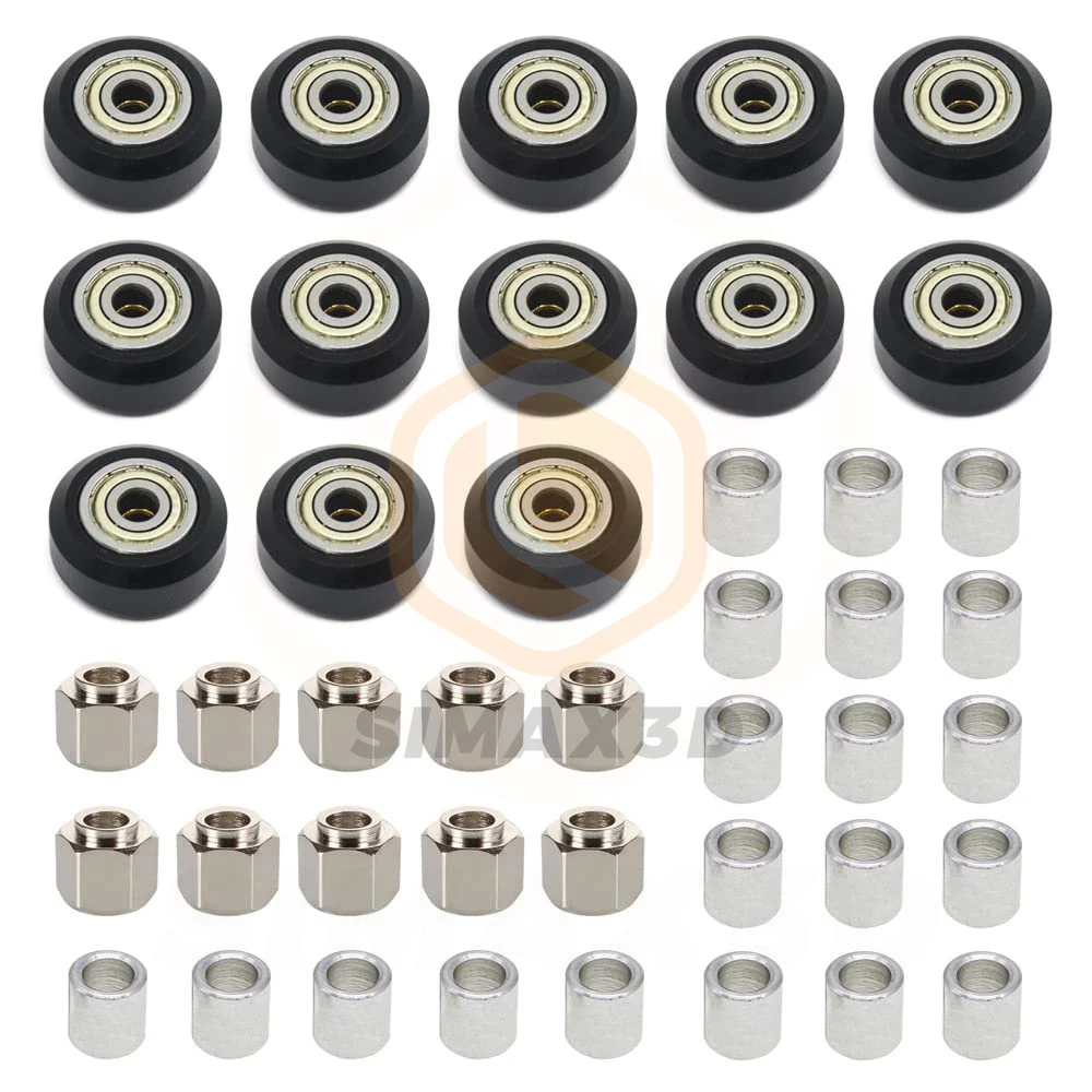 13PCS POM Pulley Wheels Kit with Bearing+10pcs Hexagonal Eccentric Column+20pcs Round Isolation Column for CR10 Ender 3/3 Pro/5