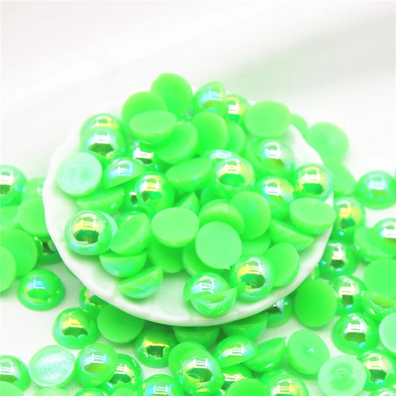 

Fluorescent Green AB Half Round Pearl Beads ABS Resin Flatback Cabochon Simulated Pearl Beads 2mm/3mm/4mm/5mm/6mm/8mm/10mm/12mm