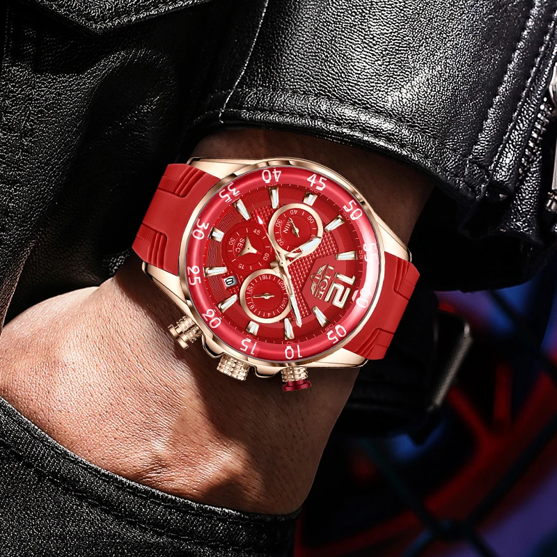 Часы-хронограф мужские с силиконовым ремешком водонепроницаемые - купить по