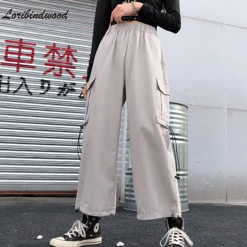 

Overalls Women's Cargo Pants Korean Fashion Loose Student BF Straight Leg Pants Harajuku Ankle Banded Sweatpants Woman