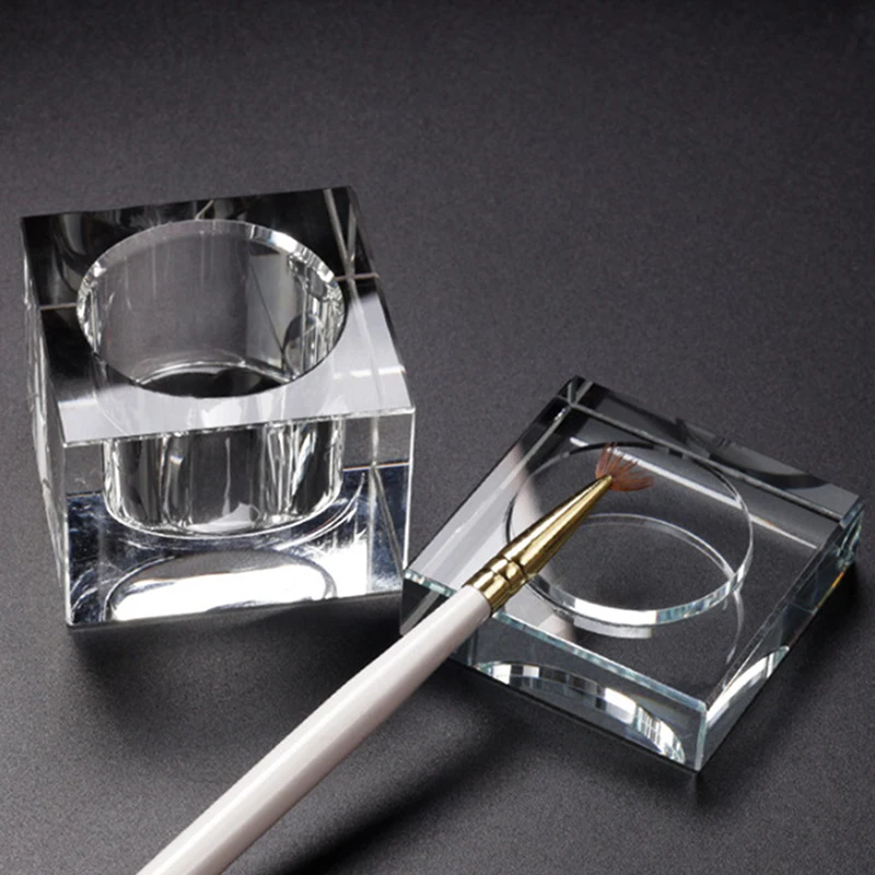 

Акриловый держатель для ногтей, инструменты для дизайна ногтей, розовый квадратный стеклянный Хрустальный Держатель для посуды с металлической крышкой