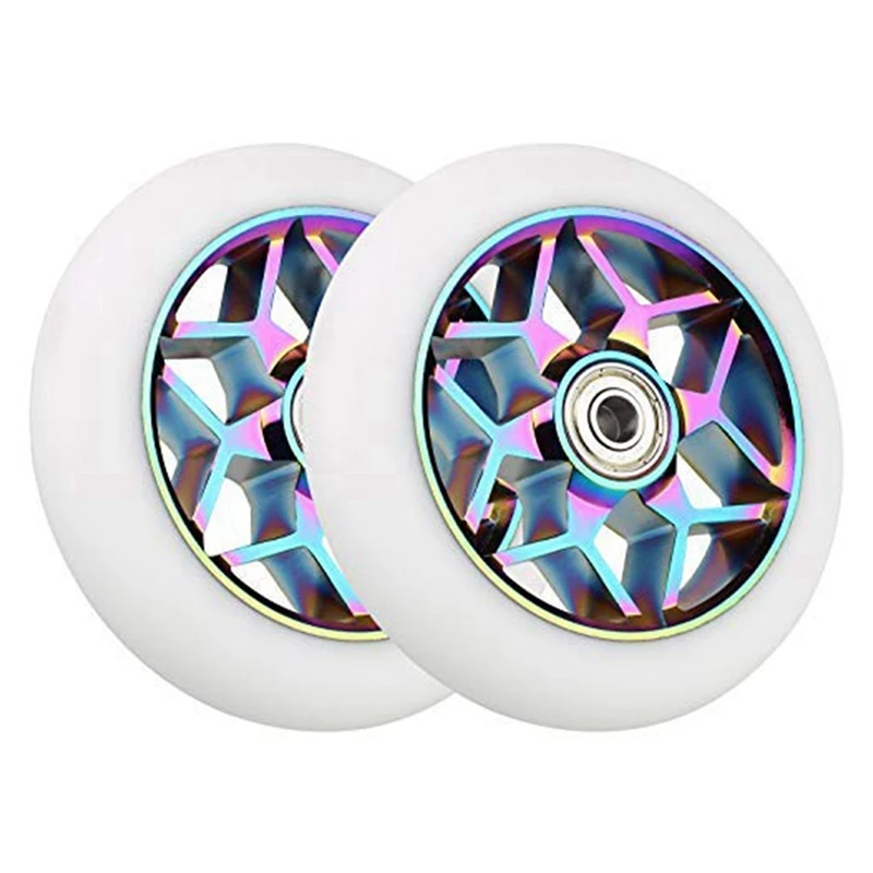 4 Pcs Scooter Accessories 110Mm Scooter Wheels Colorful Pu Wheels Thick Stunt Car Wheels With Bearings(White)