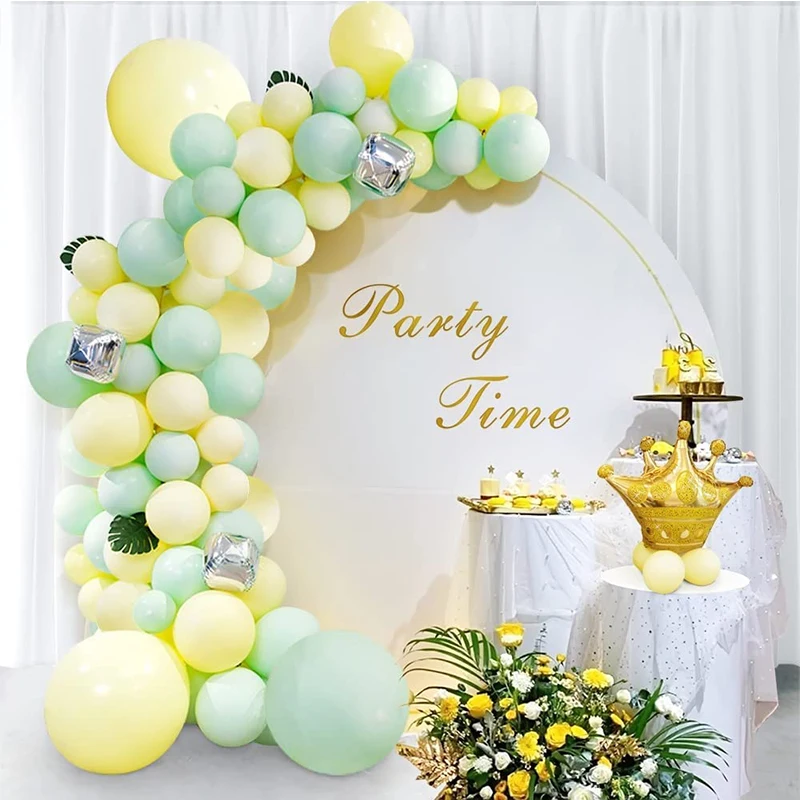 

Желтый зеленый шарик-макарон в форме арки с фольгированной короной, шарик для детей на день рождения, свадьбу, детский праздник, украшение н...