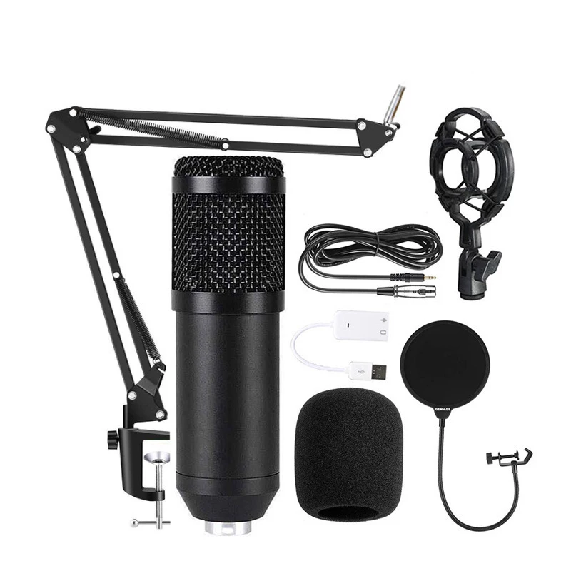 Studio Cardioid Condenser Microphone Condenser  Mic Kit with USB Sound Card for KTV Radio Braodcasting Singing Recording compute