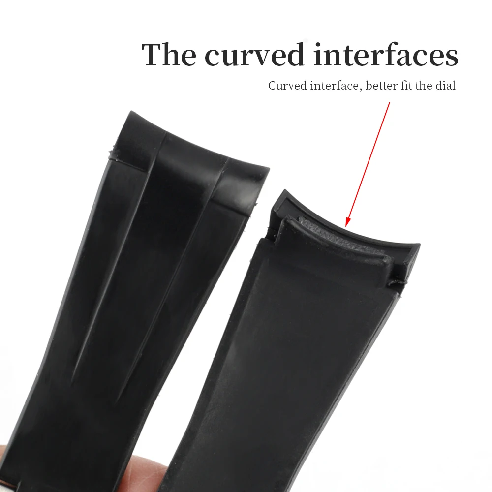 Резиновый ремешок для часов с изогнутым концом 20 мм Rolex Submariner GMT Master 2 yachmaster Explorer