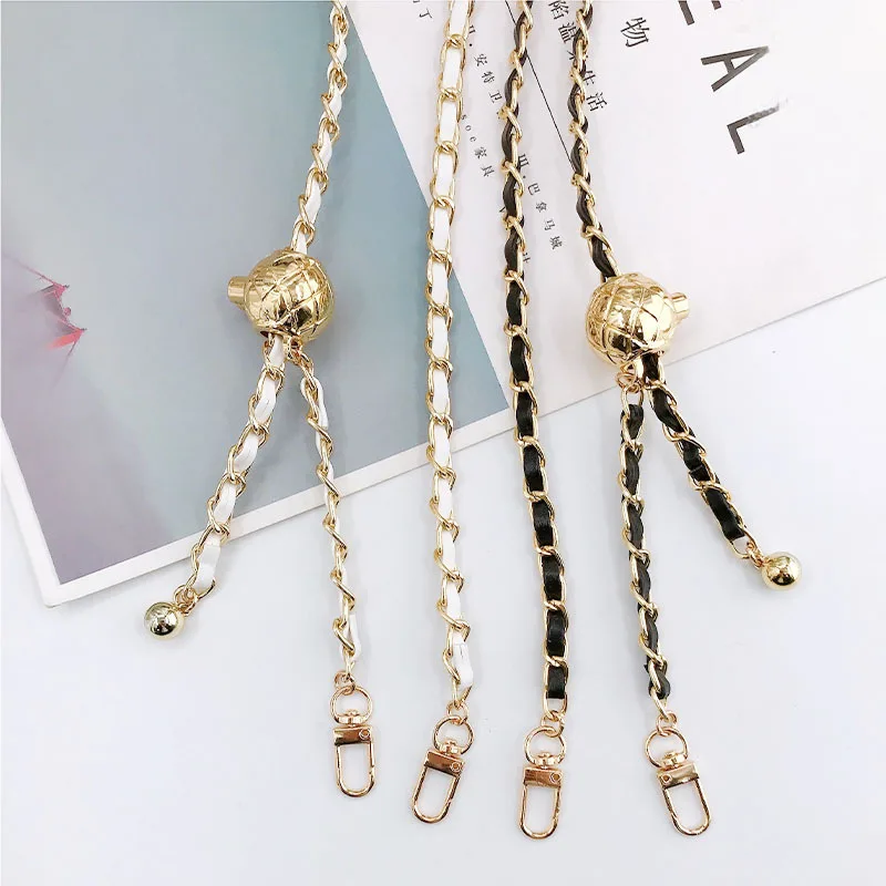 Leather Wearing Metal Chain Telescopic Adjustment Diagonal Span Chain Mobile Phone Lanyard Lady Bag Chain Shoulder Strap Chain