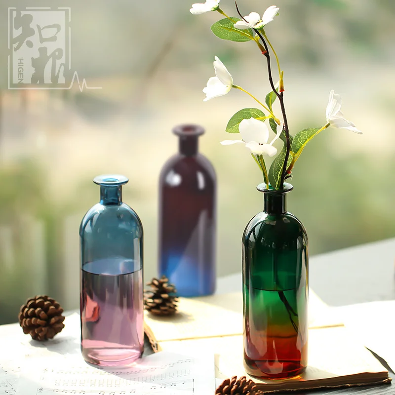 

Ins Gradient Glass Vase Retro Craft Creative Hydroponic Dried Flower Vases For Flowers Homes Small Vase Ornament Table Decor