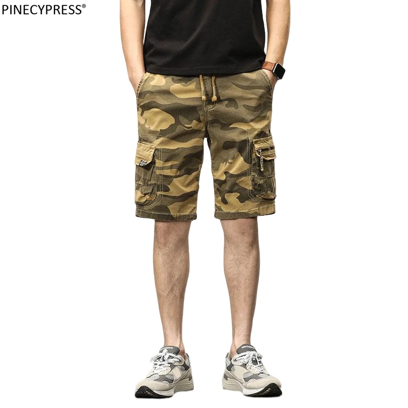 

95% Cotton 5% Spandex Stretch Overalls Shorts Man Casual Clothing Loose Straight Pockets Camouflage Military Men Cargo Shorts