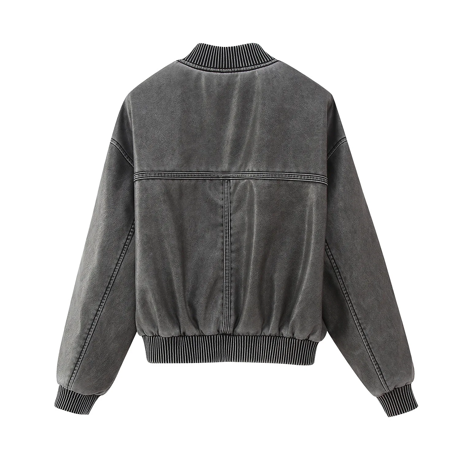 Женская куртка-бомбер из искусственной кожи на весну/осень