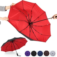 automatic double layer womens umbrella windproof female male ten bone three folding mens umbrella large rain business parasol