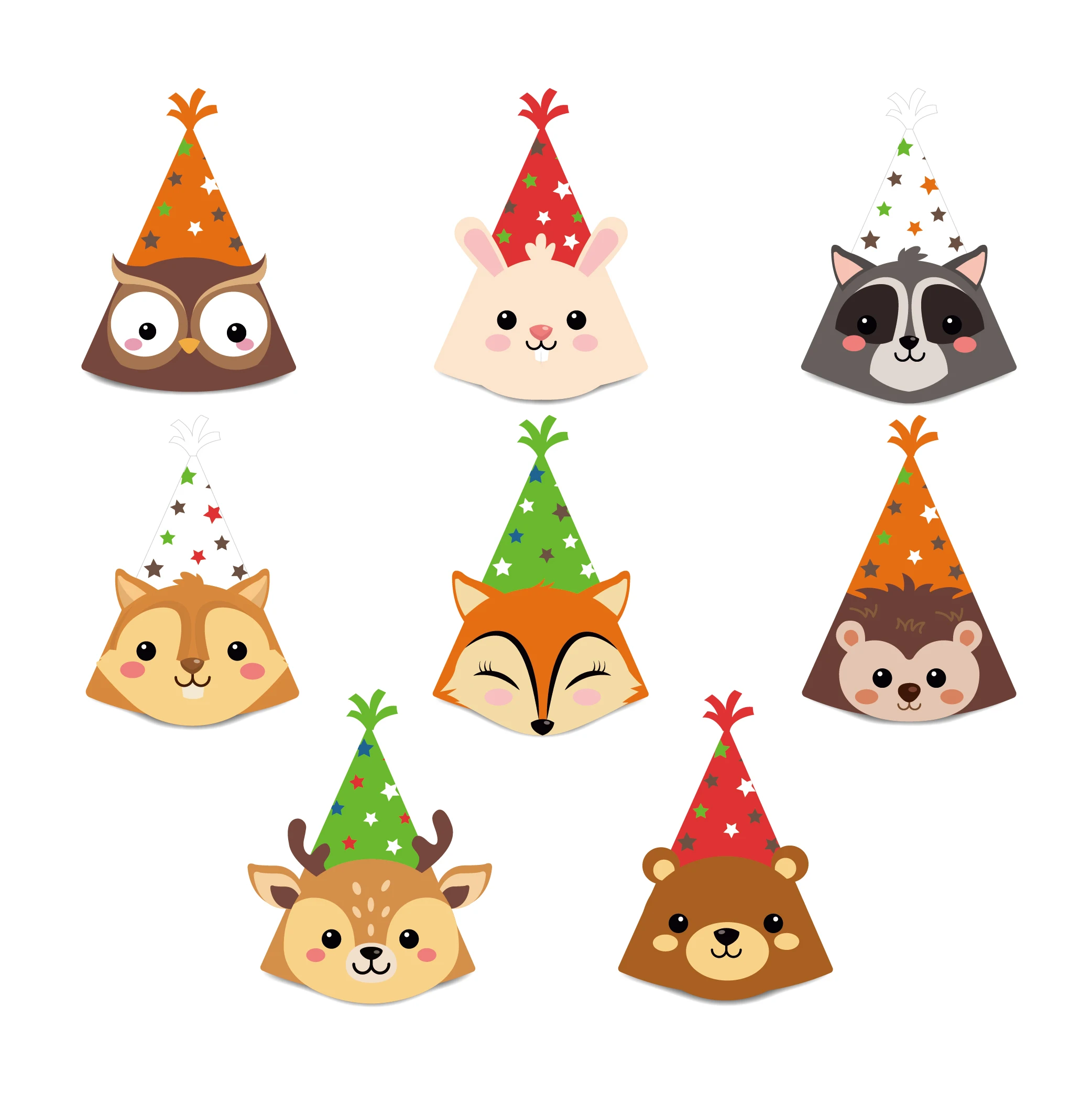 

8pcs/set Kids Cartoon Fox Bear Woodland Animals Birthday Party Decorating Paper Triangle Hats Baby Shower Party Supplies