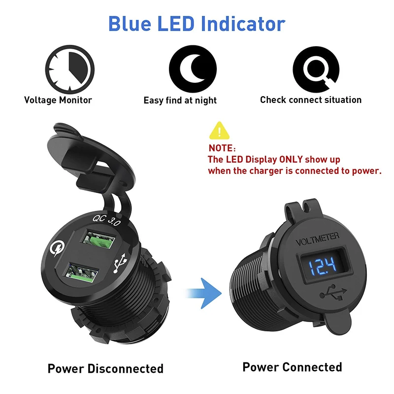 quick charge 3 0 dual usb car charger fast charge socket aluminium power outlet with led voltmeter for 12v 24v car boat marine free global shipping
