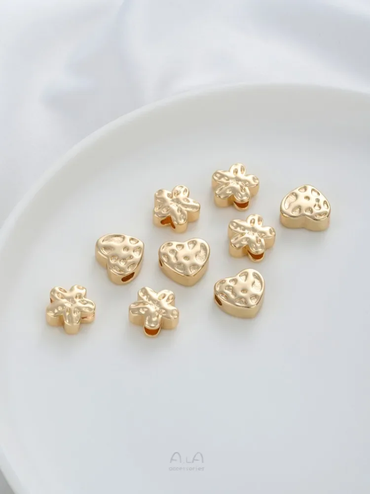 14-каратное золотое вогнутое и выпуклое сердце с цветком сливы бусина большим