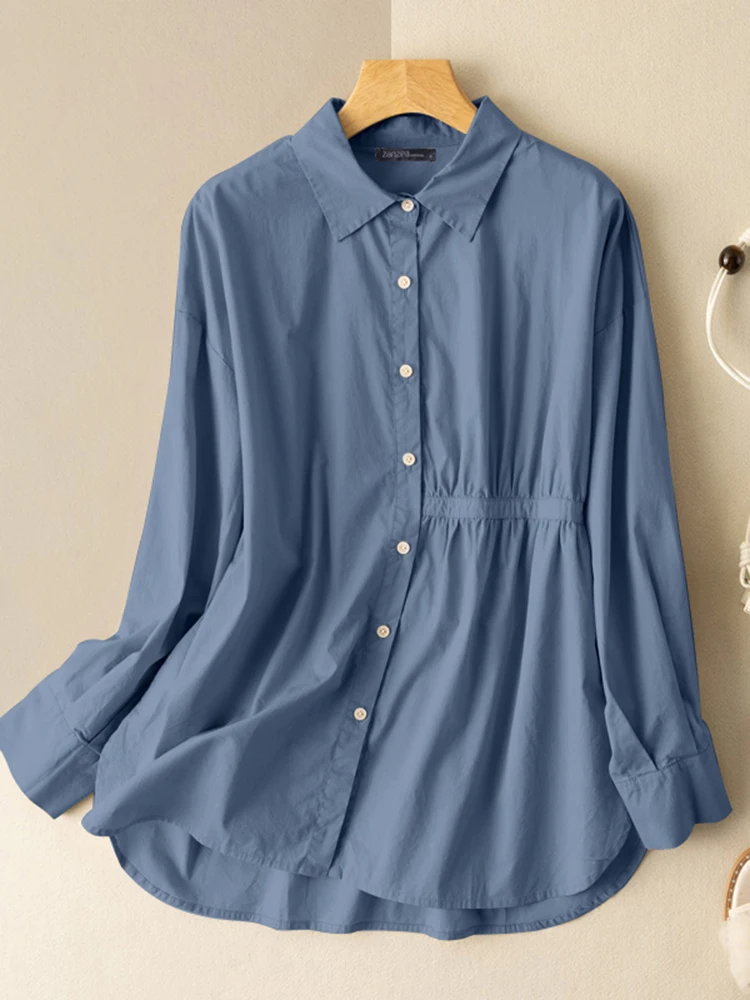 

Женская Однотонная рубашка сезона весна-осень 2022 года, топы в стиле пэчворк, Повседневная модная блузка ZANZEA с длинным рукавом и отворотом, О...