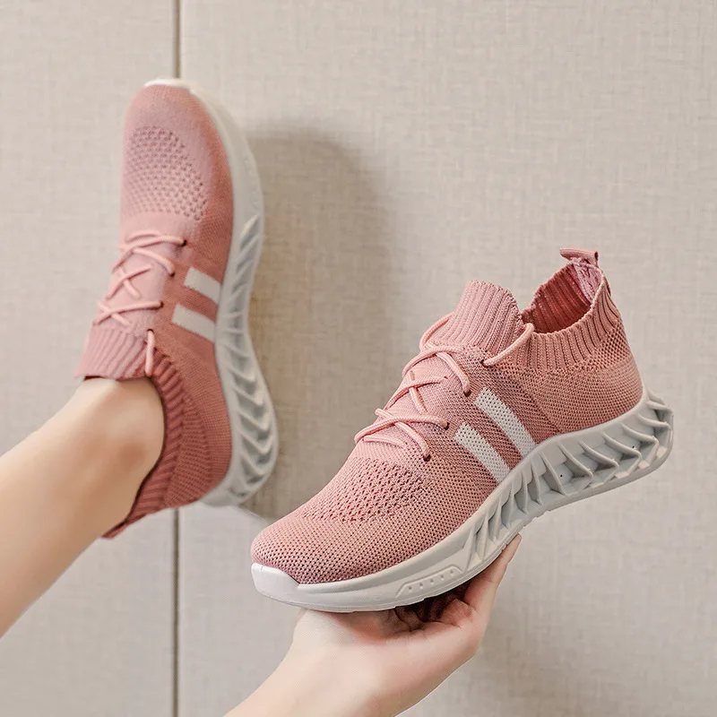 

Women's Running Shoes Spring New Fly Woven Fashion Korean Style Breathable Sneakers Platform Sneaker Lace Up Running Shoes