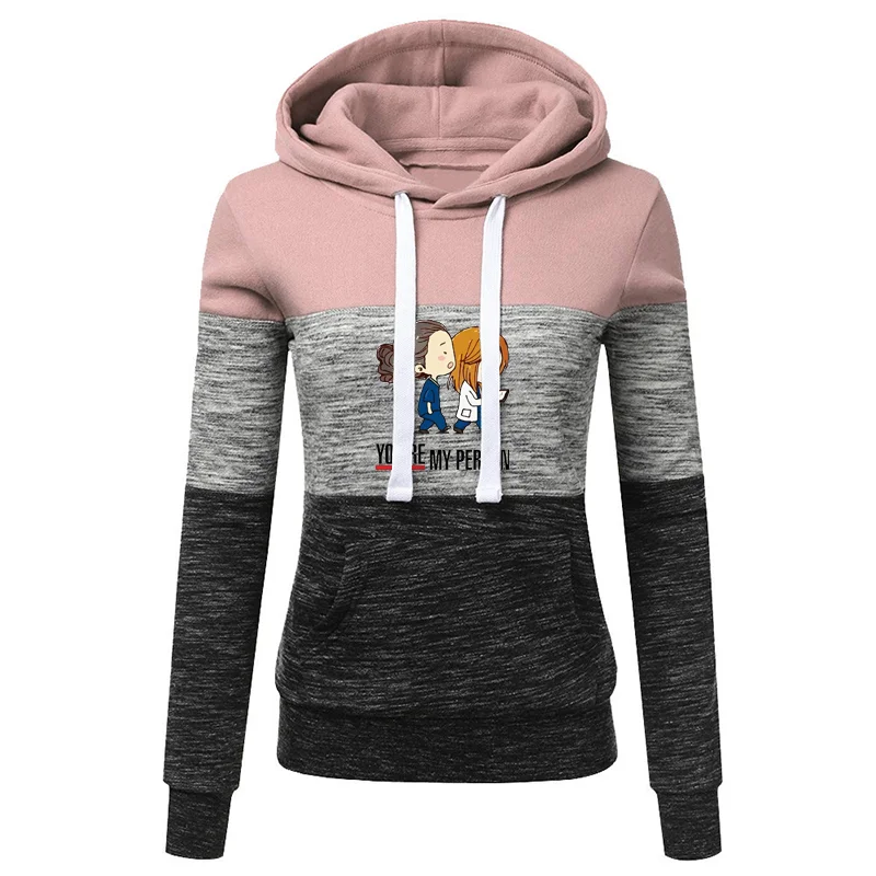 

Women Casual Sport Hoodies Ladies Long Sleeve Cute Fashion Printed Pullover Female Fashion Splicing Hooded Sweatshirts