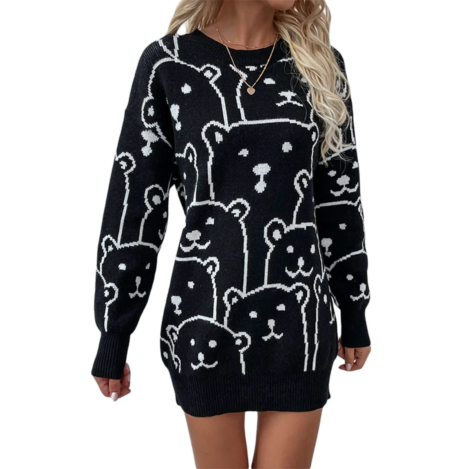 

Дышащая трикотажная одежда с длинным рукавом для девочек, Женский темпераментный свободный свитер с круглым вырезом и мультяшными животными, вязаные топы для осени и зимы