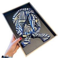 chenkio blue beige double sided silk scarf womens 100 mulberry silk spring and summer long scarf fashion headband hair scarf