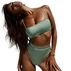 Женский купальник, лето 2022, пляжная одежда в европейском и американском стиле, Быстросохнущий пикантный бикини на бретельках с разрезом, купальник с высокой талией, комплект из 2 предметов