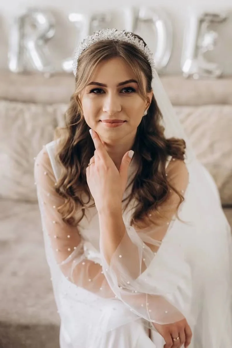 Pearl Robes For Bride And Ladies Summer Wedding Dress Sheer Sleeve White Bridal Silk Satin Pajamas Women's Luxury Bride to Be