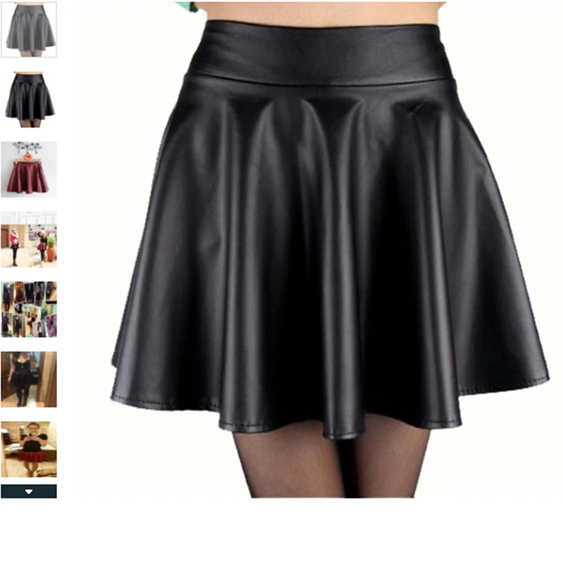 

Womens PU Leather Miniskirts High Waist Flared Pleated Latex A-Line Circle Skirt Rave Dance Bottoms Sexy Clubwear Skirts