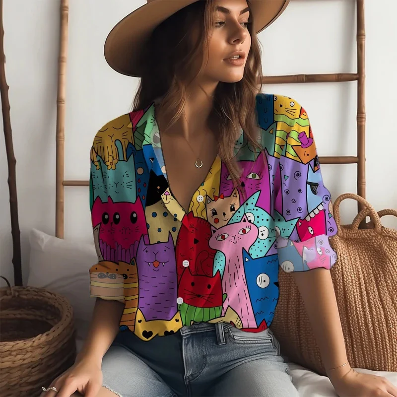 Новинка 2024 женские рубашки 3D цифровая печать четырехсторонняя эластичная ткань