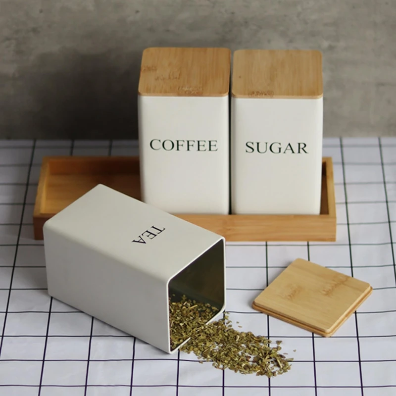 Набор из 3 предметов набор канистр для чая кофе и сахара с подносом железные банки