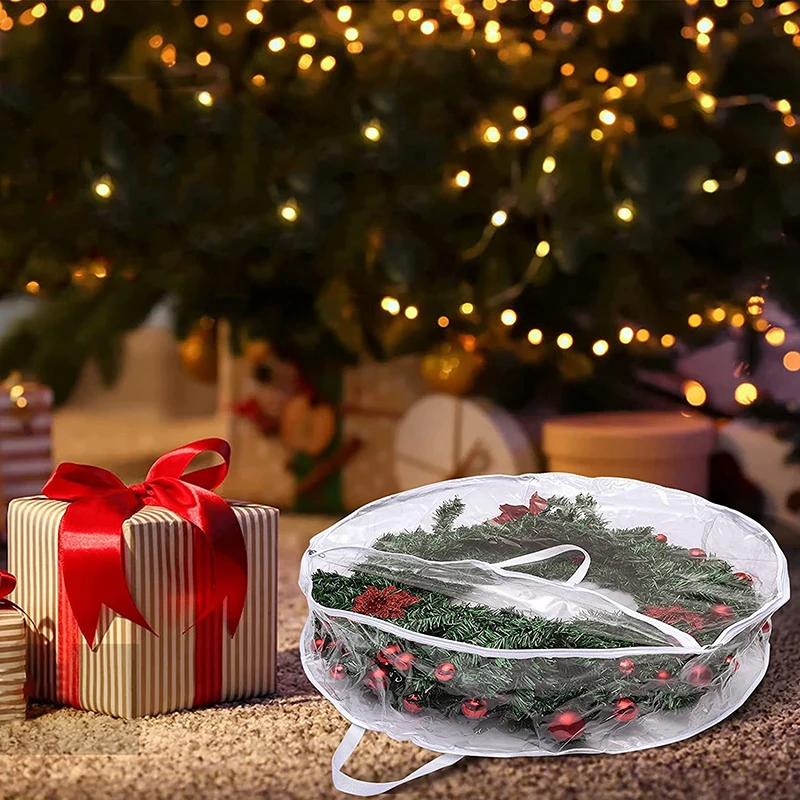 

Christmas Wreath Storage Bag Transparent Garland Storage Bag Fold Tear Resistant Fabric Decorative Wreath Storage Tool