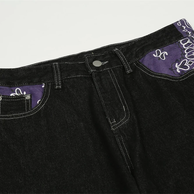 2023 Men Hip Hop Denim Pants Streetwear Cashew Letter Printing Denim Pants Harajuku Joggers Jeans Trousers Baggy Pants