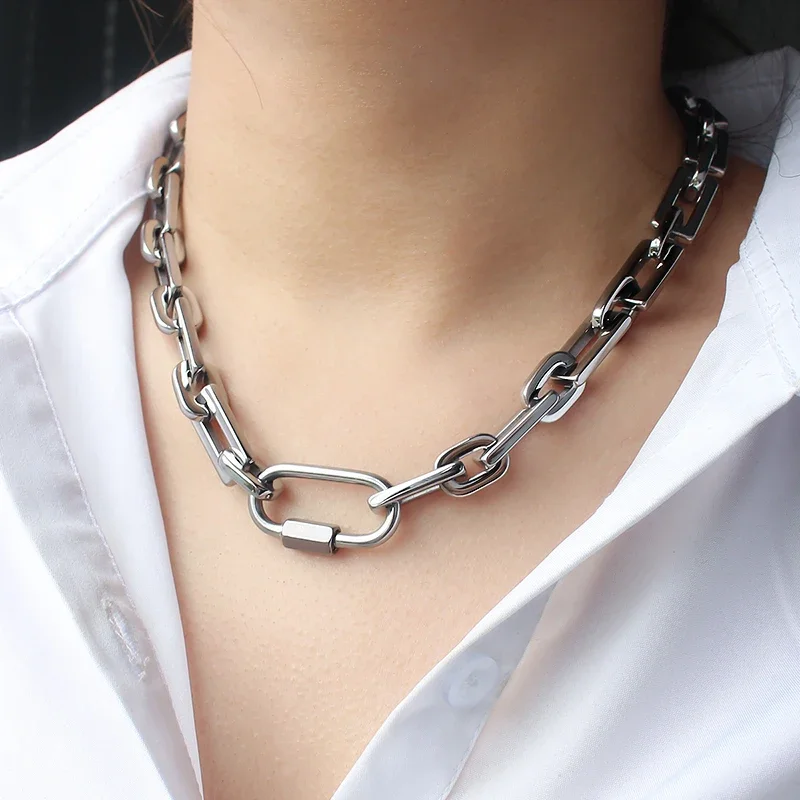 

Cuban Chain Necklace for Men Women Hip Hop Punk Stainless Steel Curb Link Chain Chokers Vintage Gold Color Solid Metal Collar