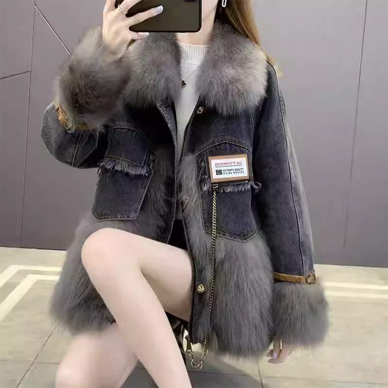 Женская джинсовая куртка Pai Overcome из искусственного лисьего меха свободная
