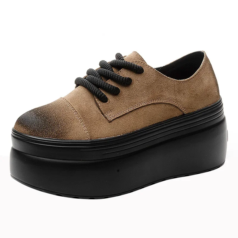 Высочайшее качество замшевые ботинки на платформе из натуральной кожи 8 см