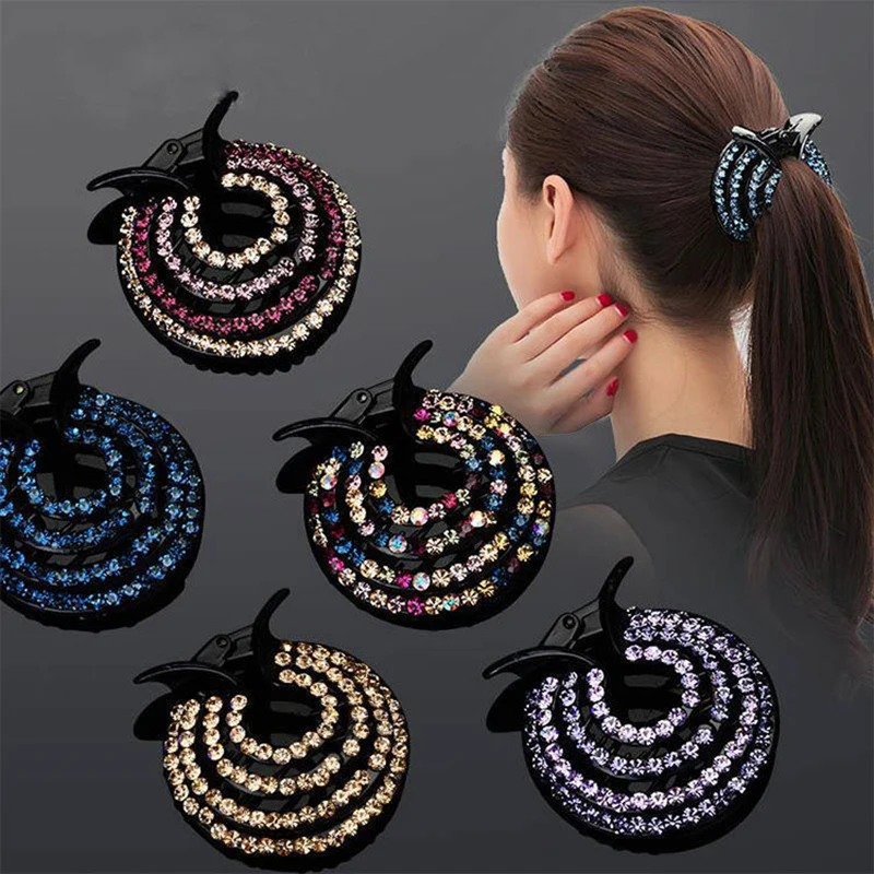 

Crystal Ponytail Holder Hair Claws Rhinestone Top Clip Hairpin Meatball Hair Accessories Bird Nest Twist Clip Bun Maker Hairgrip