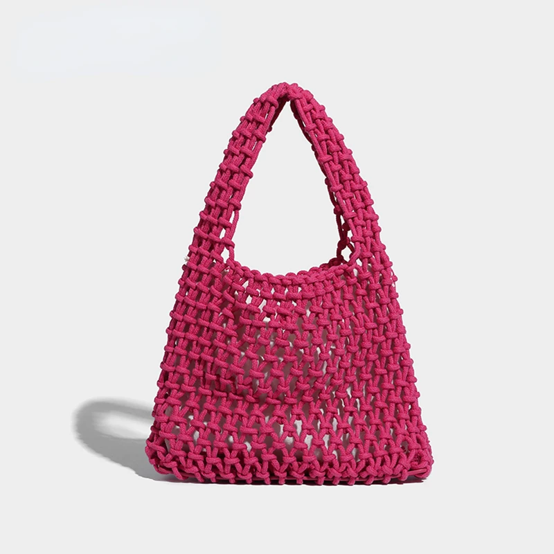 

Small Cotton Thread Tote Bags for Women Fashion Handwoven Designer Bag Purses and Handbags Solid Color Beach Top Handle Bag