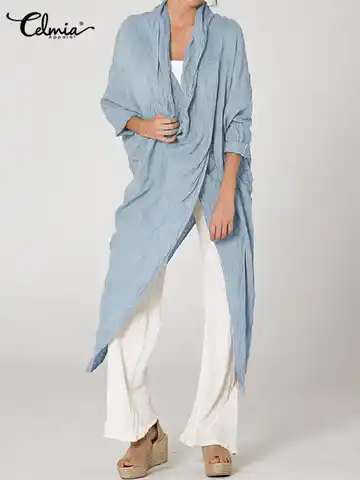 Women Asymmetrical Blouses Tunics Autumn 2023 Vintage Long Tops Casual Clothing Long Sleeves Shirts Chic Loose Blusas Femininas