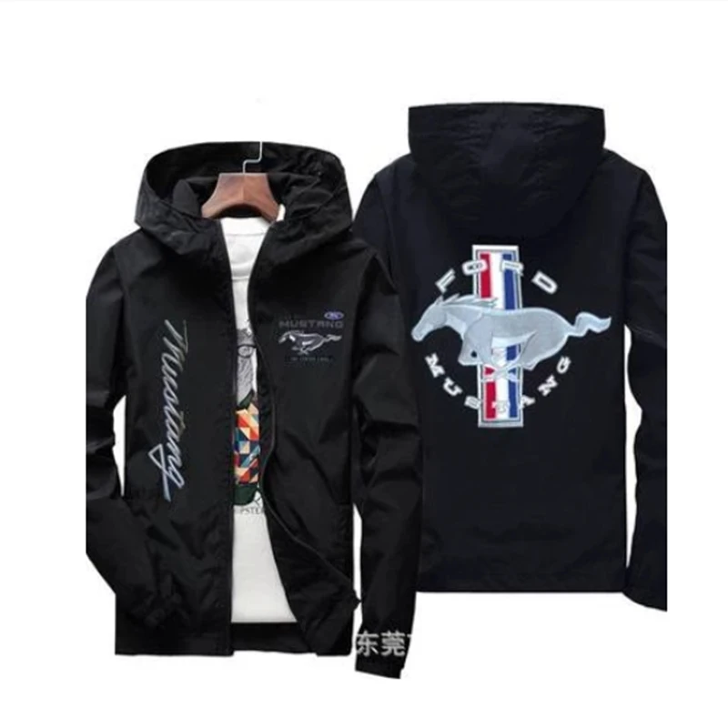 

2022 New Spring Autumn Men's Thin Ford Mustang Casual Zippered Hooded Jacket Windproof Coat Long Sleeved Zipper Top 5 Colors