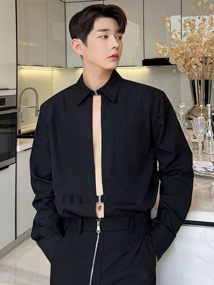 SYUHGFA 2022 Spring Turn Down Collar Long Sleeve Shirt For Men Adjustable Metal Button Loose Casual Tops Clothing |