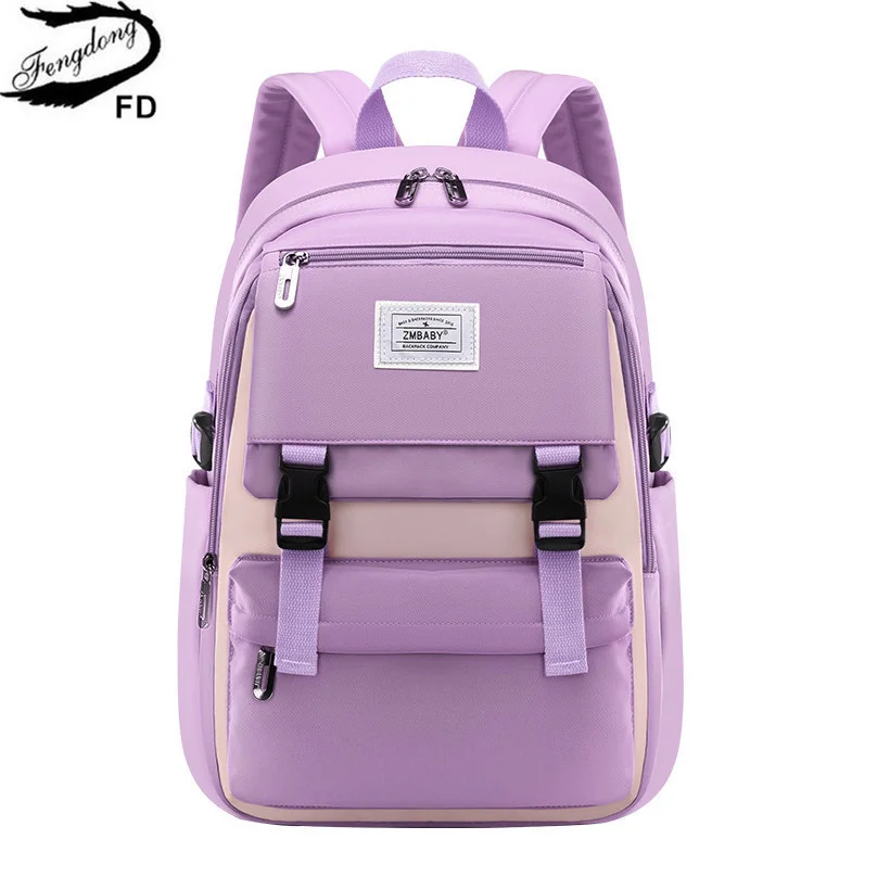 

Женский школьный рюкзак Fengdong, фиолетовый Водонепроницаемый Школьный рюкзак для девочек, осень 2019