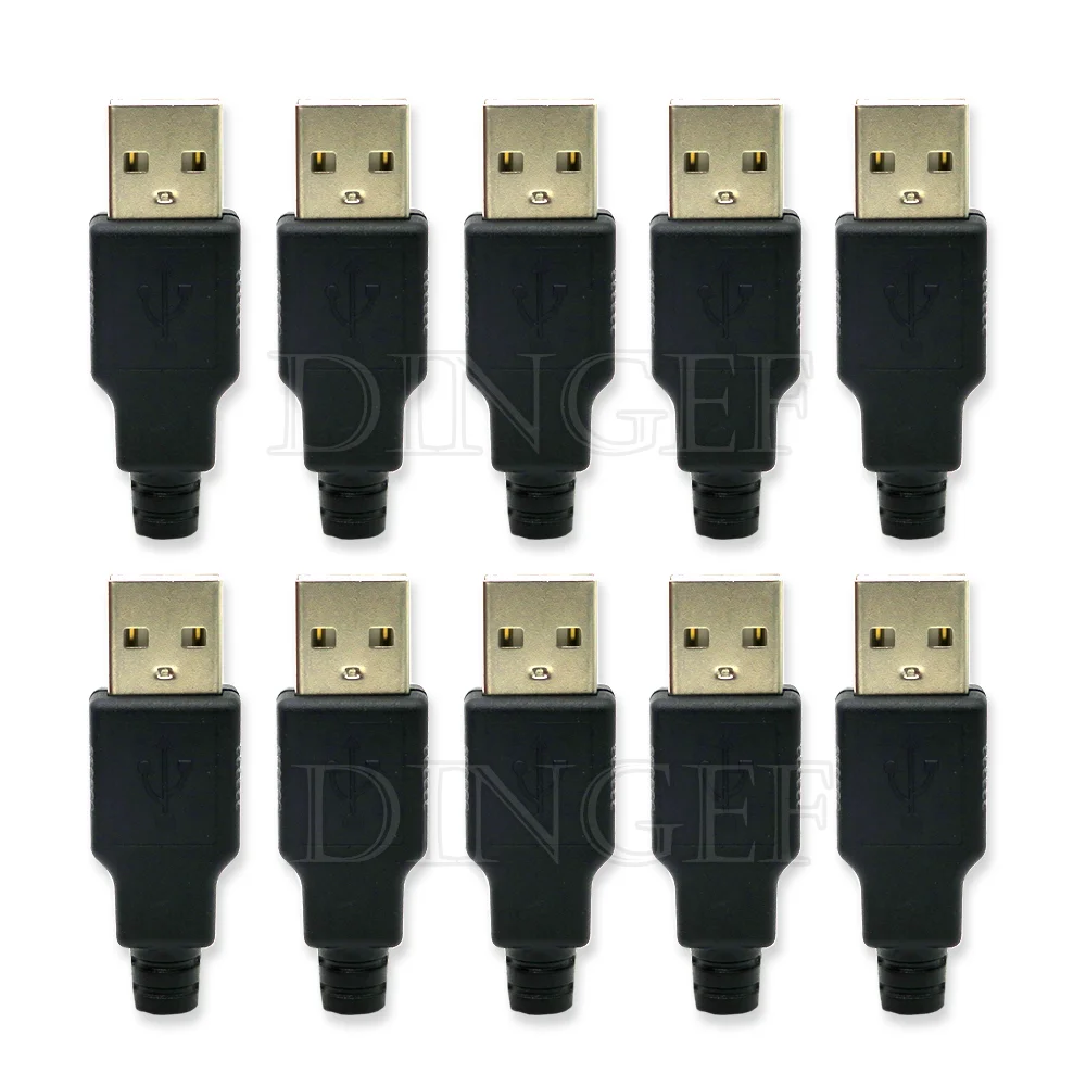 10 шт., 4-контактный USB-разъем типа A, мужской и женский, с черной пластиковой крышкой, наборы для самостоятельного изготовления типа A