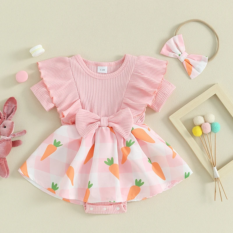 Детское платье-комбинезон в рубчик без рукавов с коротким рукавом и оборками